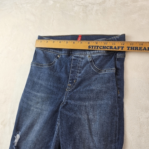 Spanx distressed high rise Jeggings XS Women's Blue Jeans elastic waist - Picture 3 of 11